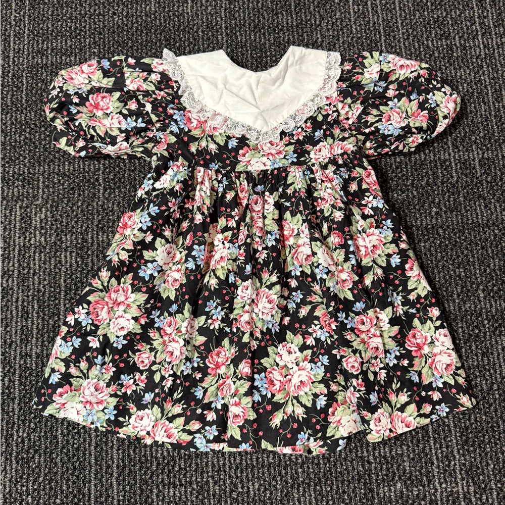 Vintage Little Star Toddler Dress 2T Collar Embroidered Lace Floral
